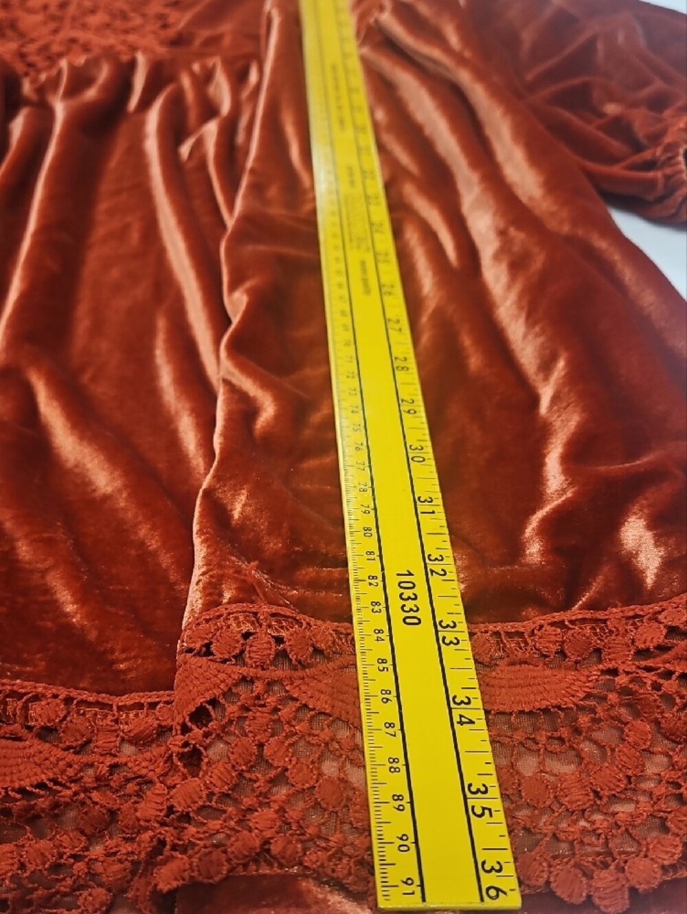 3 XL Velvet Crochet-Trim Long Sleeve Dress - Rust - Picture 13 of 13
